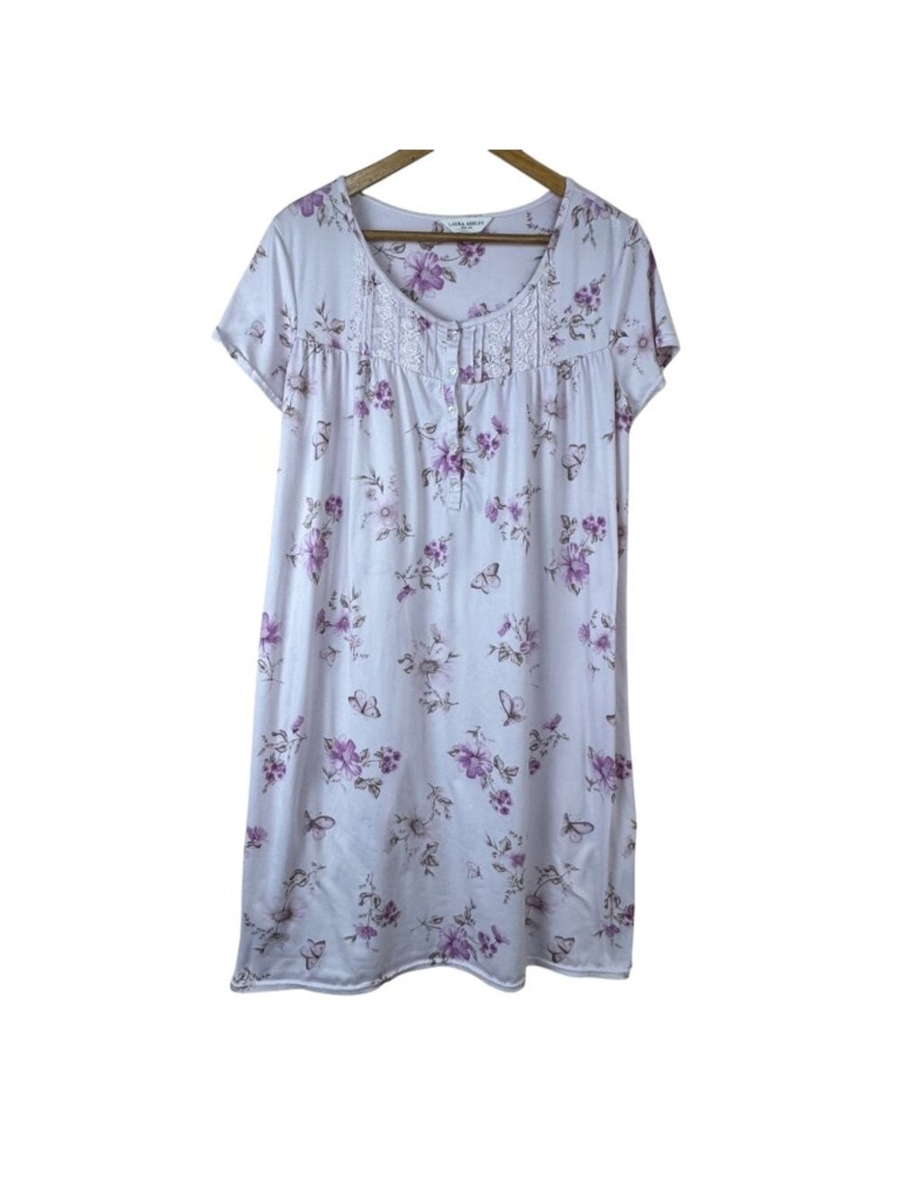 Laura Ashley Pink Floral Nightgown Size Medium Midi Length Traditional Modest